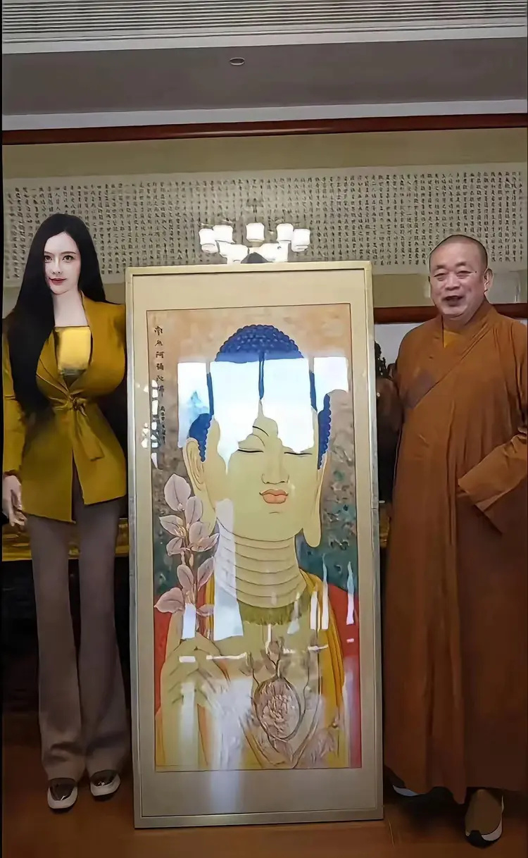 释永信与大长腿美女画家同框，笑的合不拢嘴，画家身份不一般