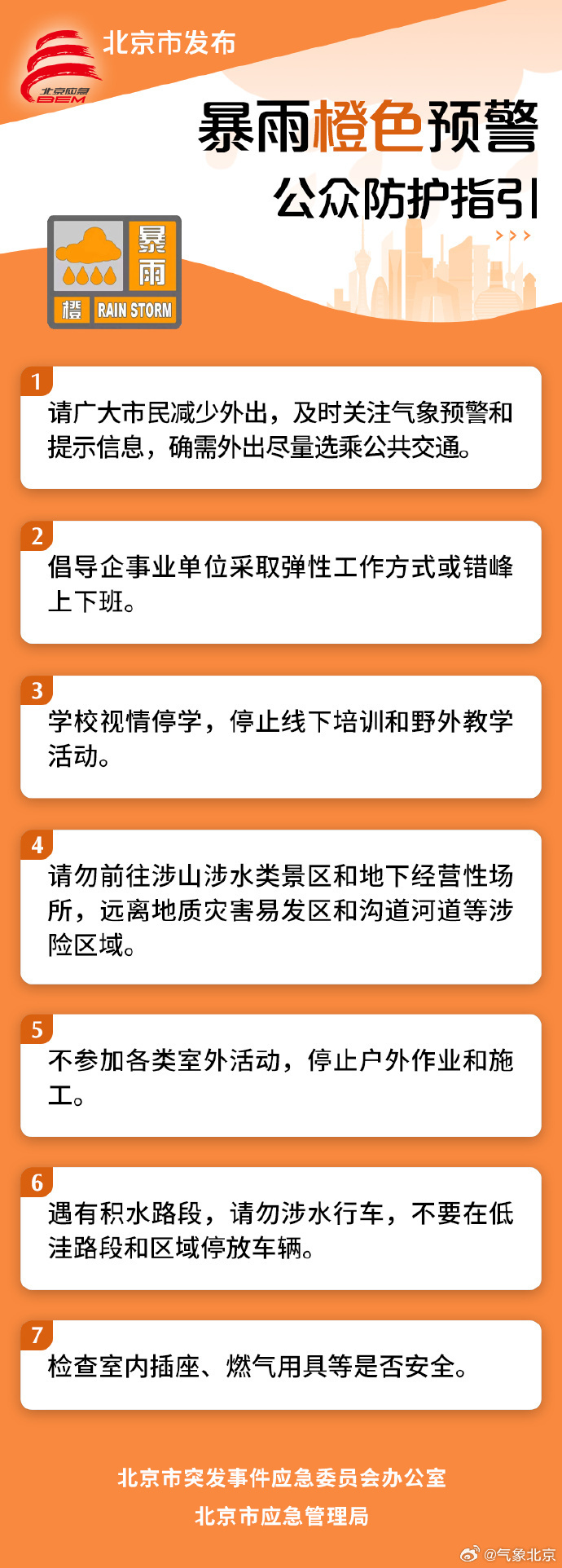 注意防范！北京市升级发布暴雨橙色预警信号